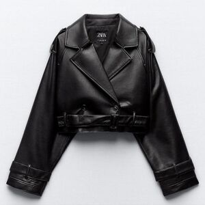 Zara OVERSIZED CROPPED FAUX LEATHER TRENCH